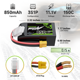 OVONIC 11,1 V 150C 850 mAh 3S LiPo-Akku mit XT30-Stecker für 3 bis 5 Zoll FPV-Drohnen der Größe 150 und 180 Quadcopter